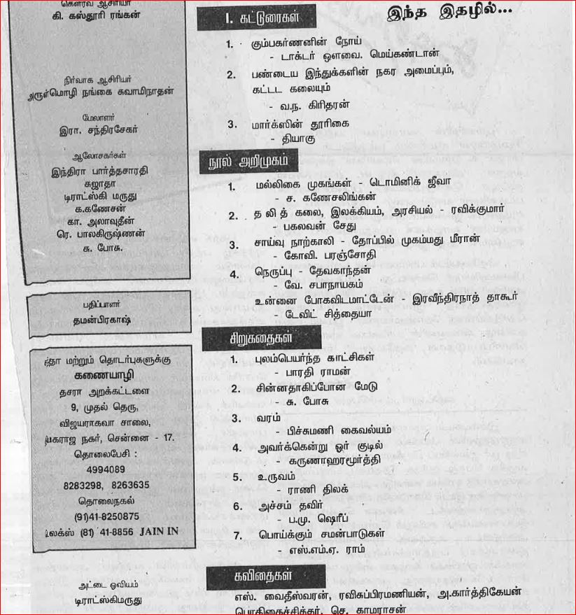 கணையாழி ஜூன் 1996 பொருளடக்கம்