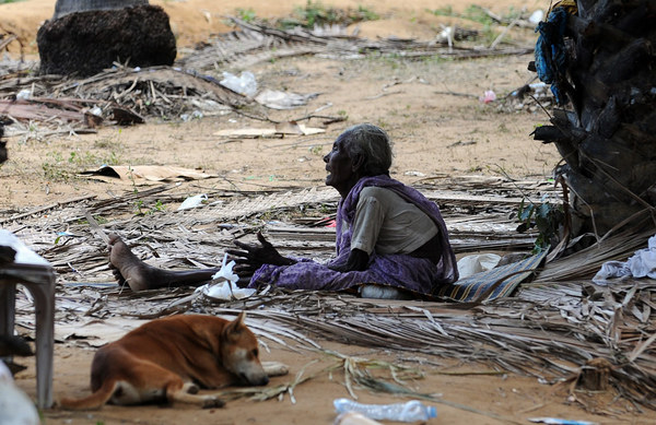 This old Tamil woman has lost everything. Rulers of Sri Lanka treat such innocent Tamils as terrorists